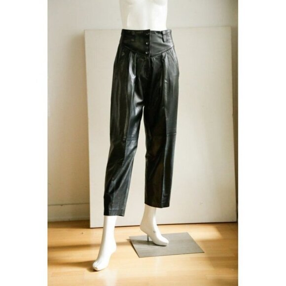 Vintage Erez High Waist Black Buttery Soft Leather Relaxed Fit  Pants 8 - Picture 2 of 7